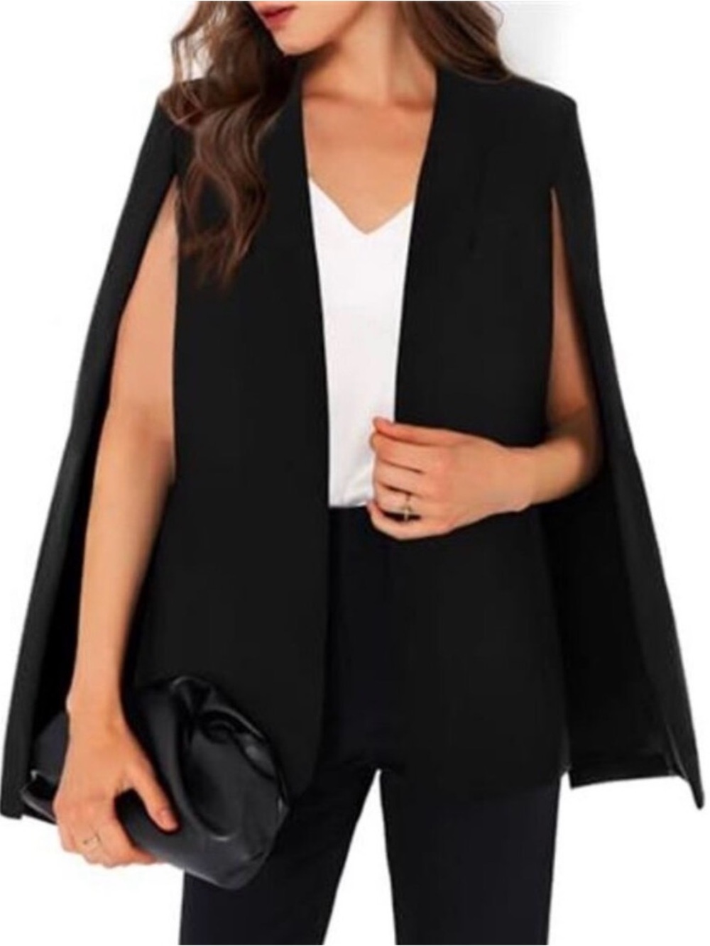 Babaton Black Cape-Sleeve Open Front Blazer